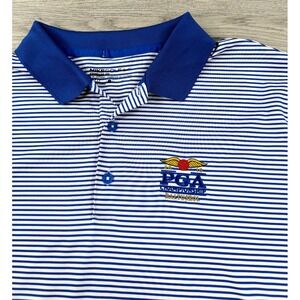 Nike Shirt Mens L Blue White Striped Polo Golf Performance UPF Breathable